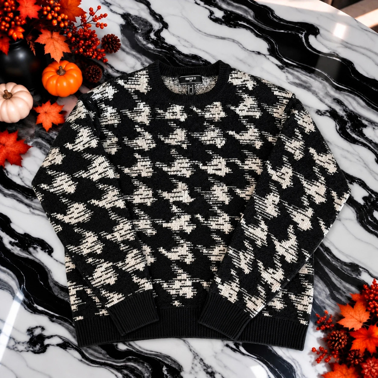 Pull Forever 21 Men noir & écru – Taille M