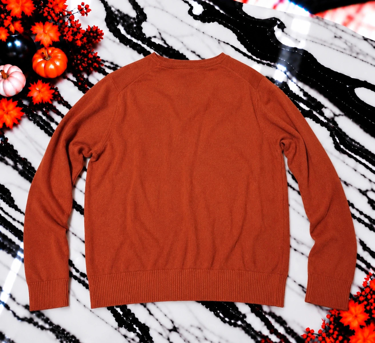 Pull Eddie Bauer Homme Orange Brique Rouille – Taille L – Col V – Coton et Cachemire – Eddie Bauer – taille L 3