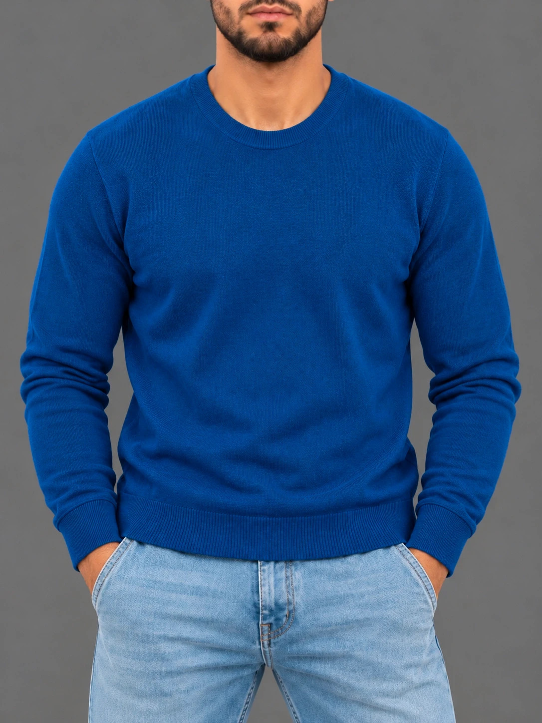 Pull Celio Homme Bleu Roi – Taille L – 100 % Coton Pima – Col Rond