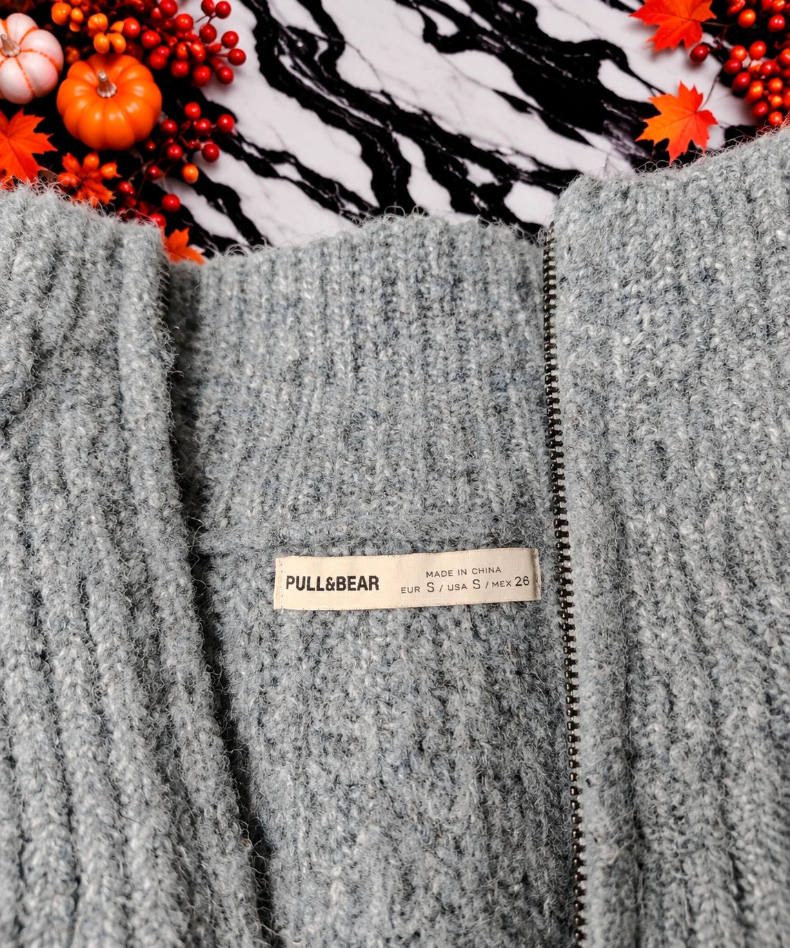Pull Pull&Bear Femme Gris Chiné – Taille S – Grosse Maille – Col Montant – Pull & Bear – taille S / 36 / 8 2