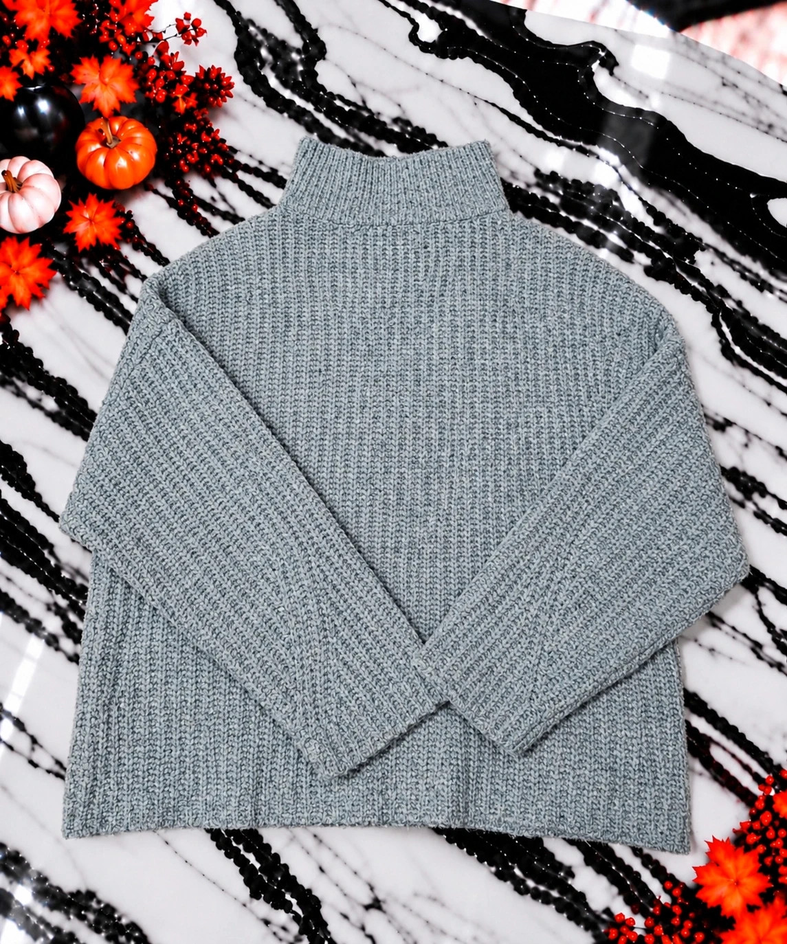Pull Pull&Bear Femme Gris Chiné – Taille S – Grosse Maille – Col Montant – Pull & Bear – taille S / 36 / 8 3