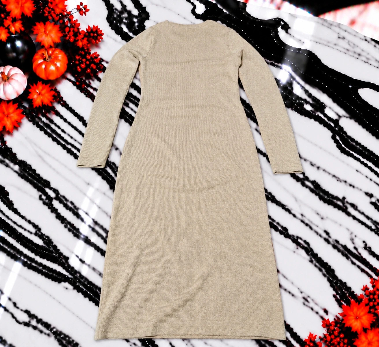 Robe Longue Zara Femme Beige Doré – Taille S – Maille Fine Légèrement Brillante – Zara – taille S / 36 / 8 4