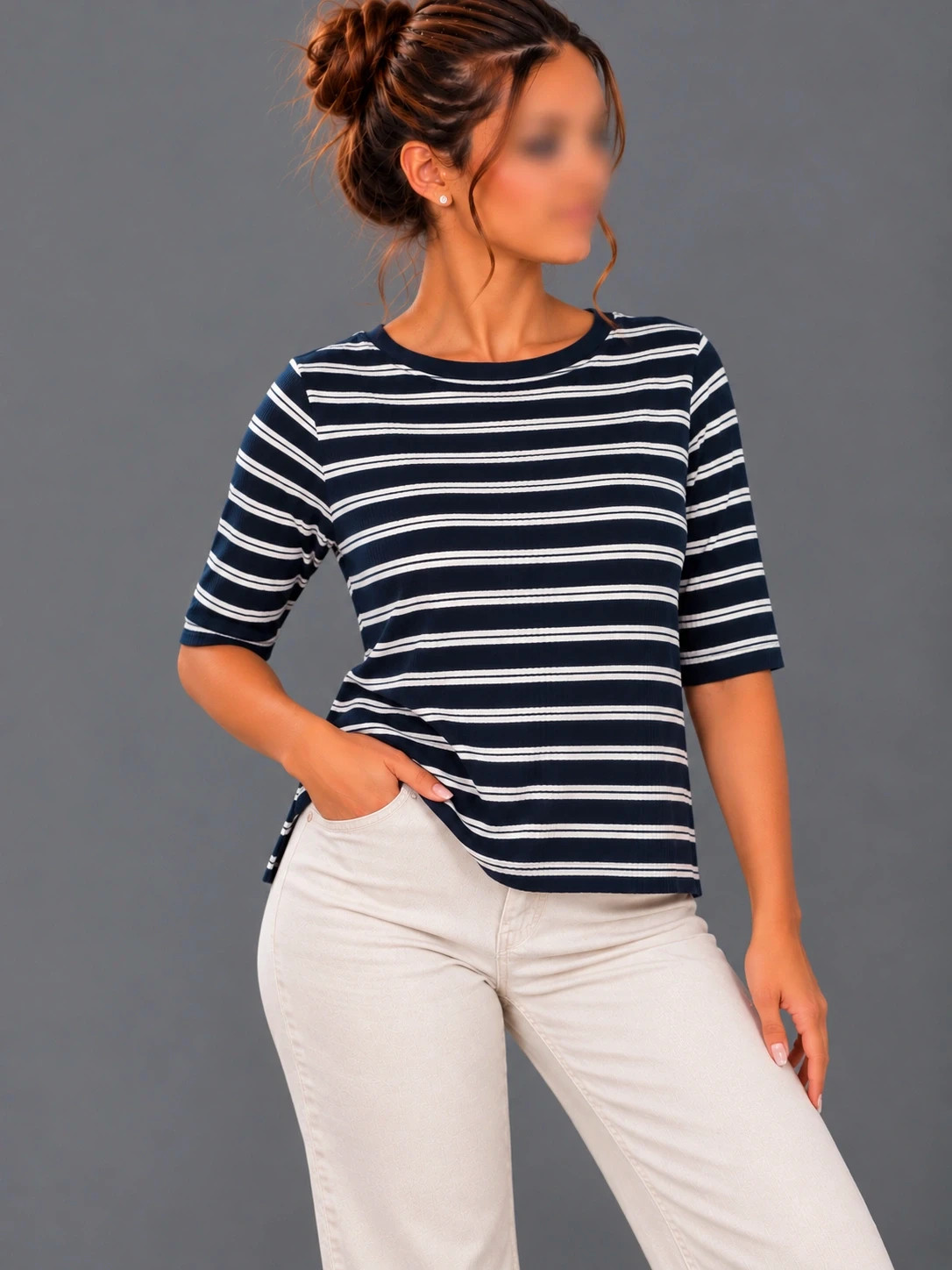 Pull Tommy Hilfiger Femme Bleu Marine à Rayures Blanches – Taille XXL – Style Marinière – Coton