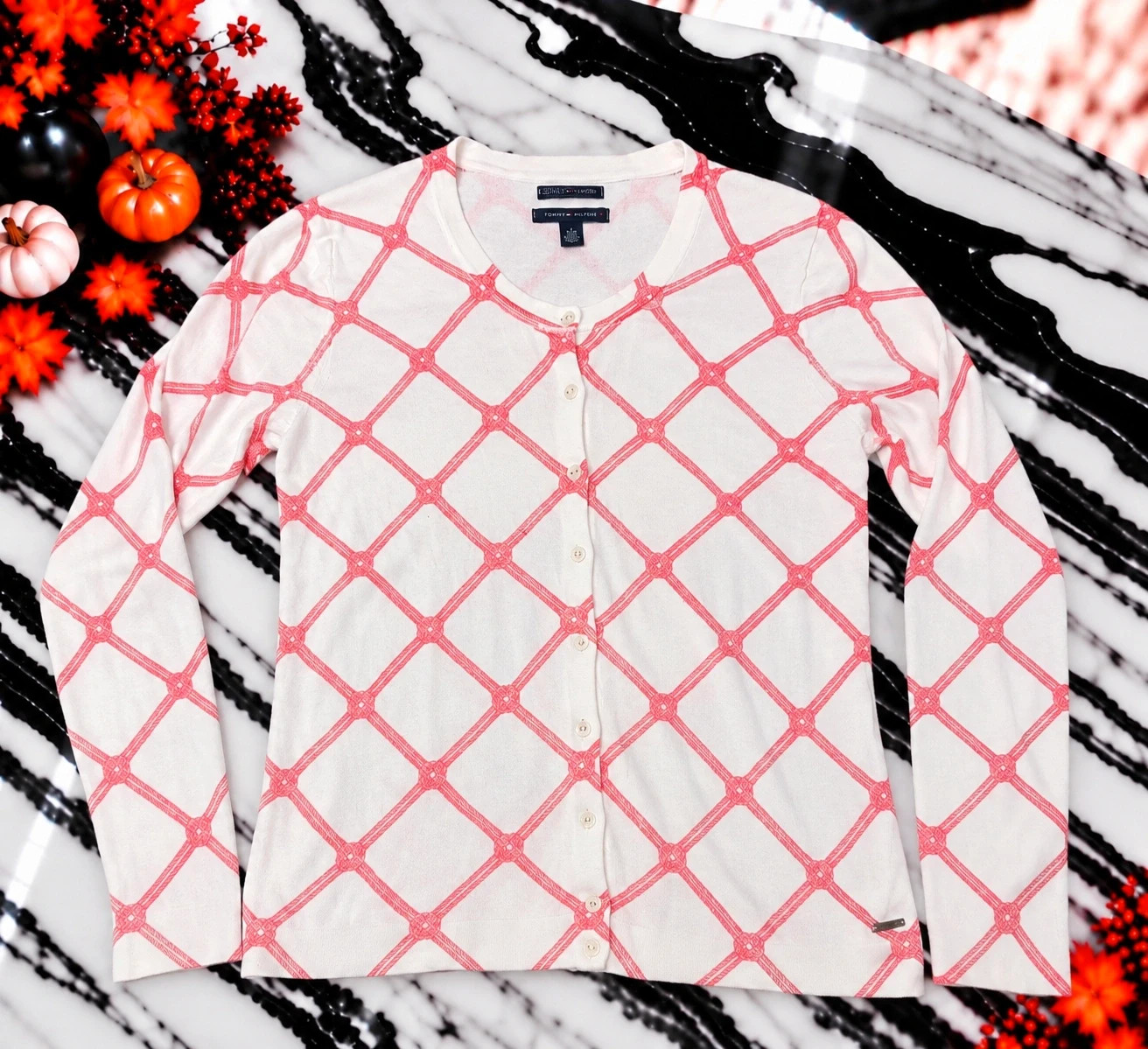 Gilet Tommy Hilfiger Femme Blanc & Rose Corail – Taille L – 100% Coton Pima – Tommy Hilfiger – taille L / 40 / 12 2