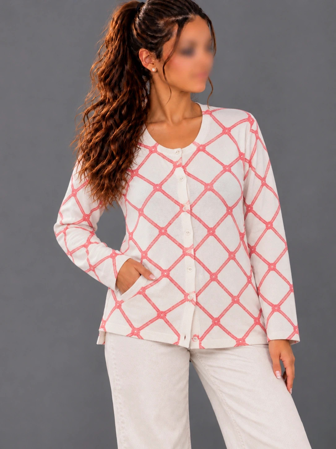 Gilet Tommy Hilfiger Femme Blanc & Rose Corail – Taille L – 100% Coton Pima