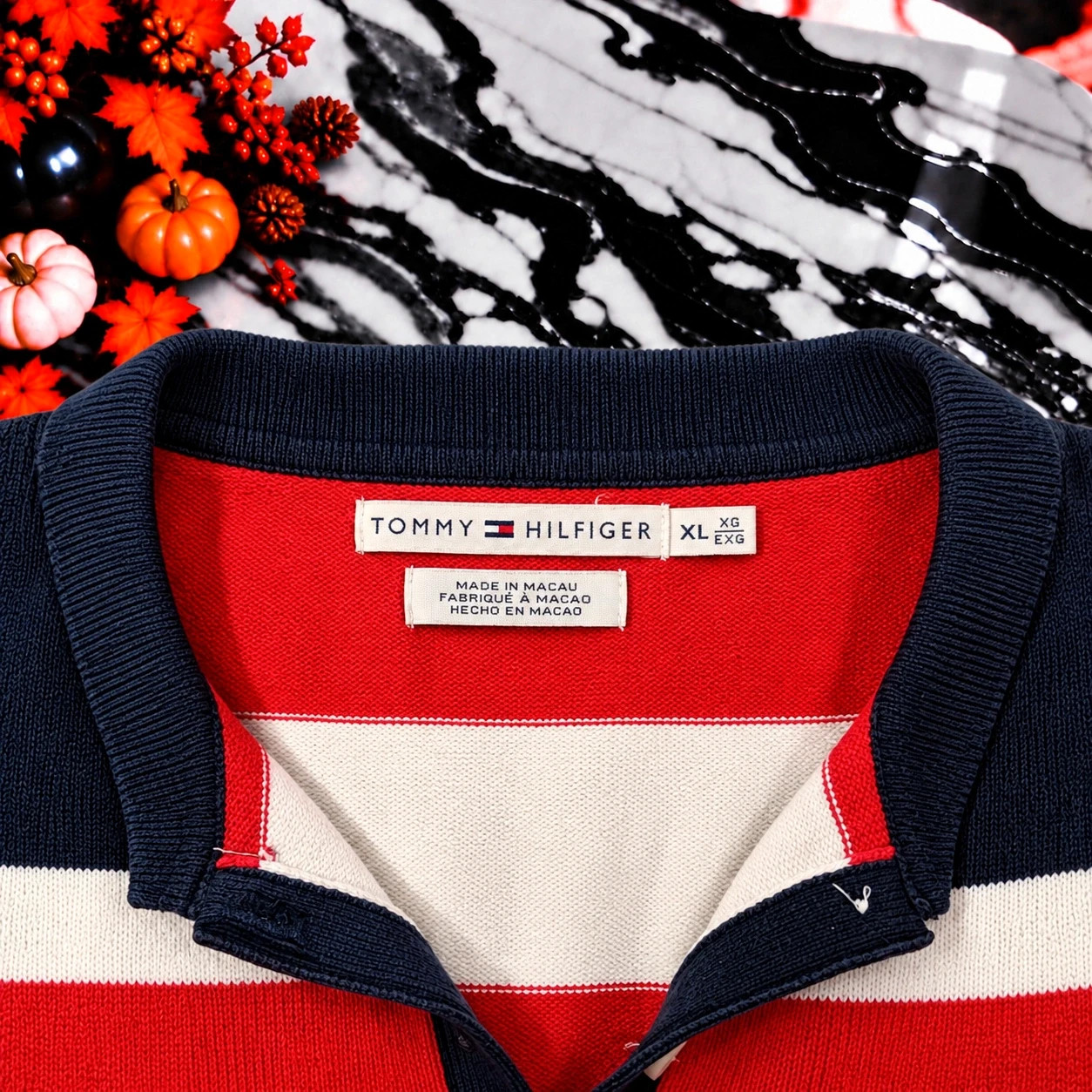 Polo Tommy Hilfiger Femme Rouge et Blanc à Rayures – Taille XL – Style Preppy Vintage – Tommy Hilfiger – taille XL / 42 / 14 2