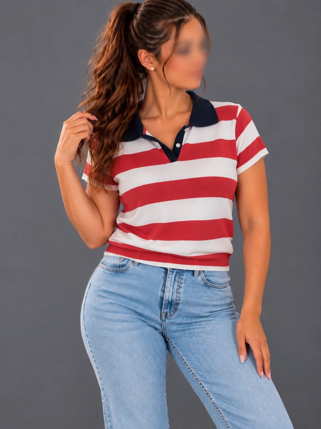 Polo Tommy Hilfiger Femme Rouge et Blanc à Rayures – Taille XL – Style Preppy Vintage