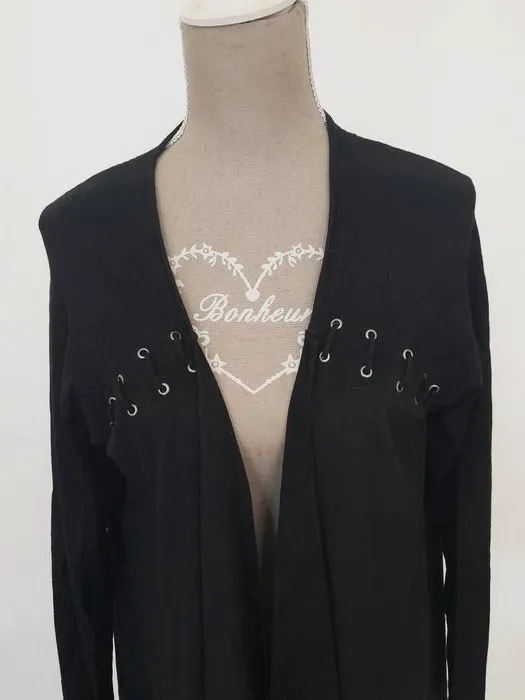 Gilet long noir à franges et œillets – Morgan – taille M 2