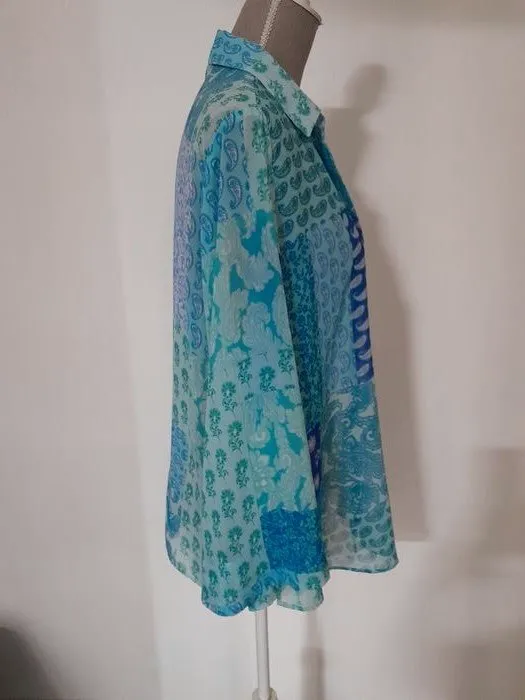 Blouse chemise fluide motifs patchwork bleu – Zara – taille M 4