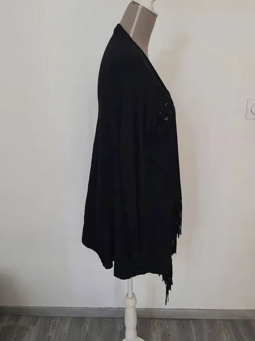 Gilet long noir à franges et œillets – Morgan – taille M 3