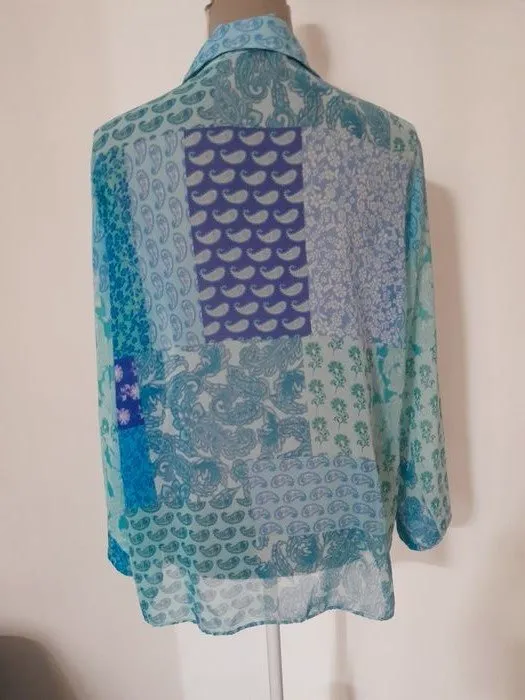 Blouse chemise fluide motifs patchwork bleu – Zara – taille M 3