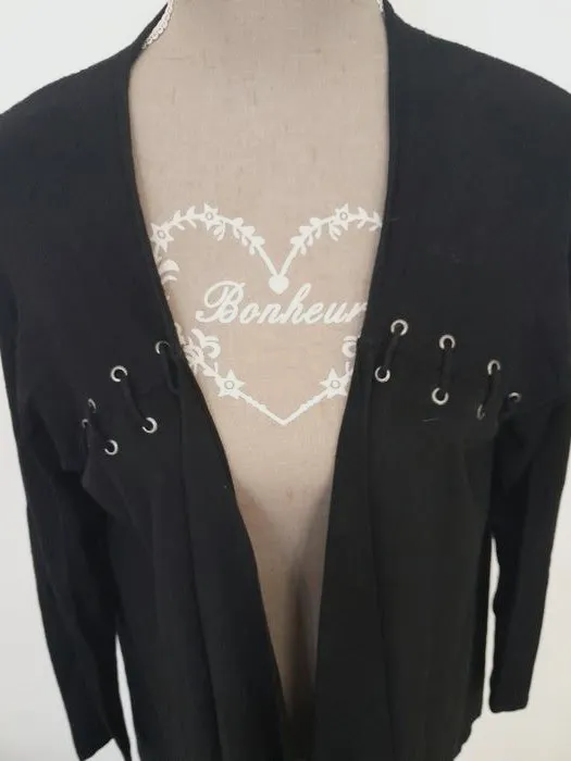 Gilet long noir à franges et œillets – Morgan – taille M 5