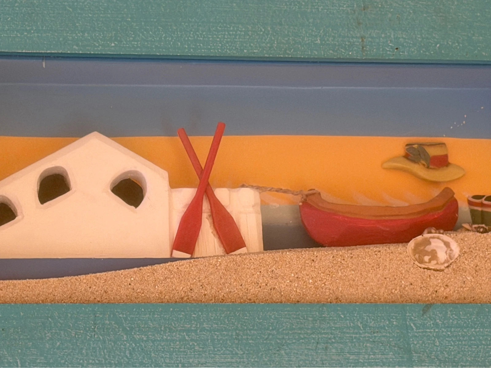 Cuadro vitrina marinero relieve 3D playa y barca – Art 2