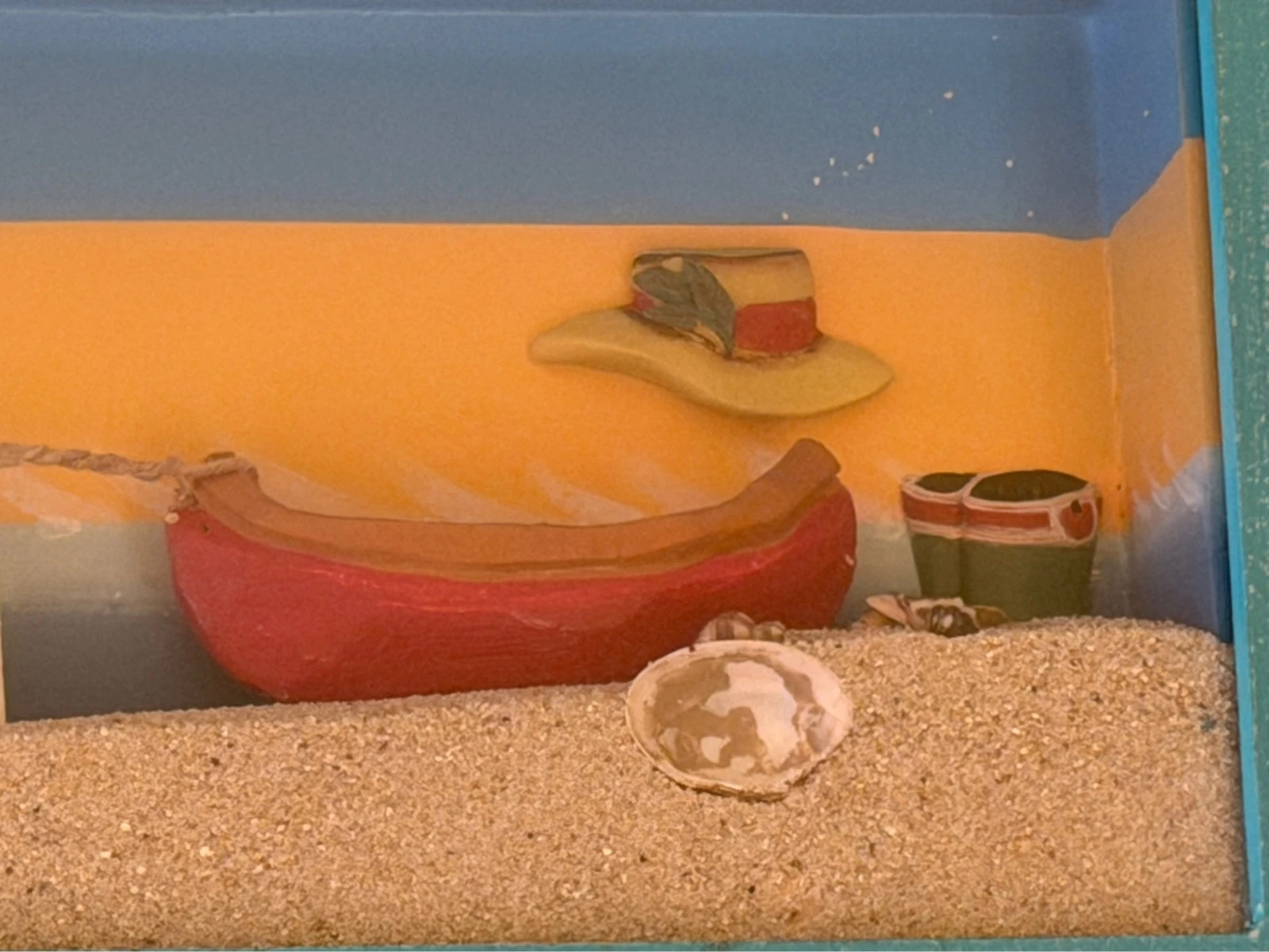 Cuadro vitrina marinero relieve 3D playa y barca – Art 3