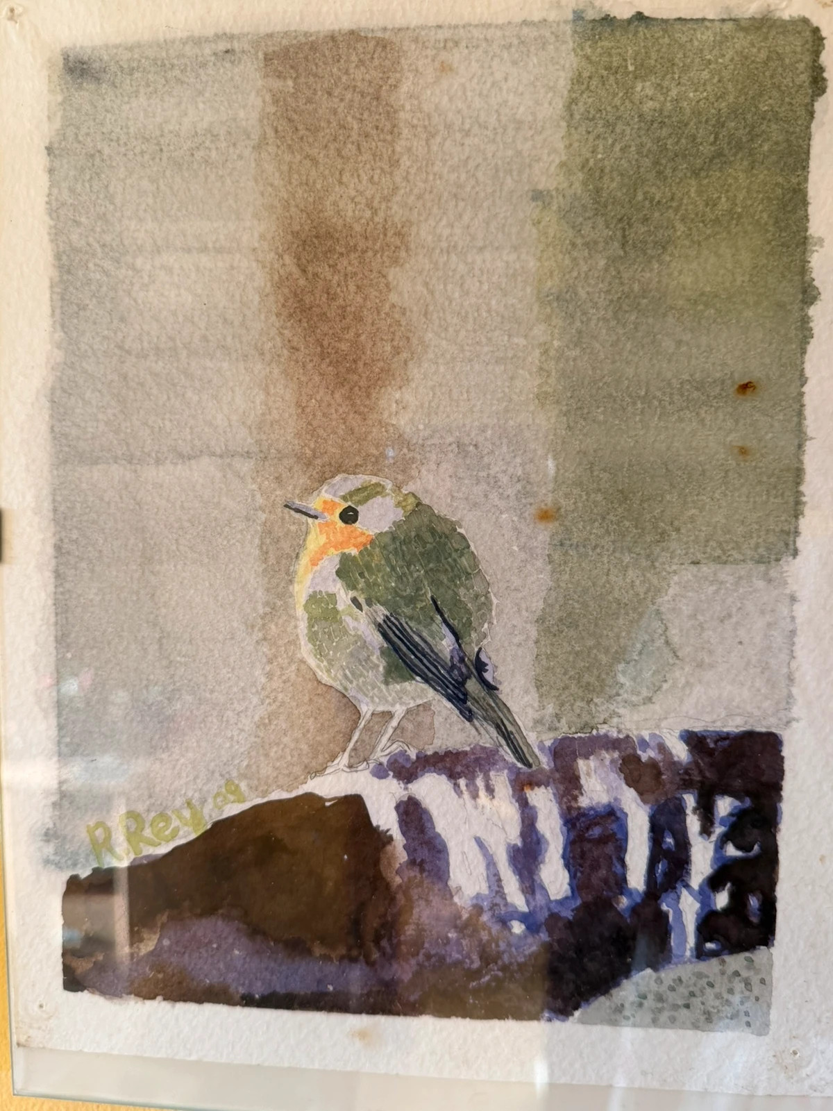Cuadro acuarela original pájaro petirrojo – Art 3
