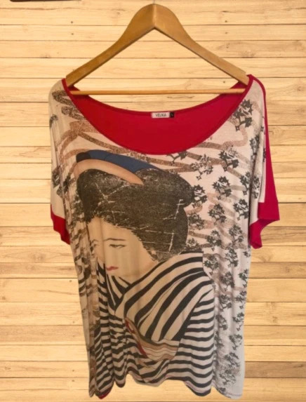 Camiseta Fucsia con Estampado Geisha - Marca Velika – Velika – taille L / 40 / 12