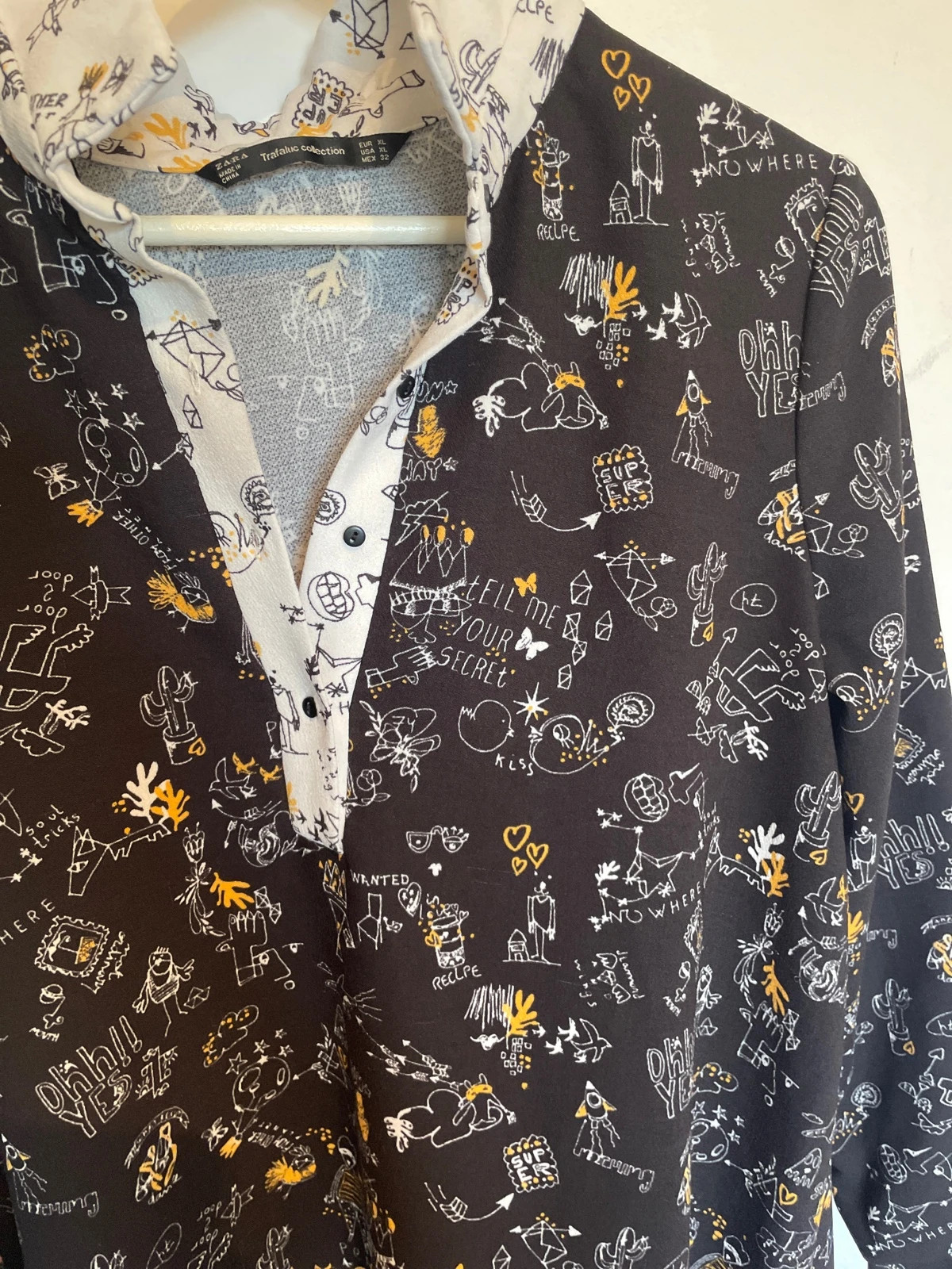 Blusa Zara Trafalgar XL - Estampado Artístico "Doodles" – Zara – taille XL / 42 / 14 3