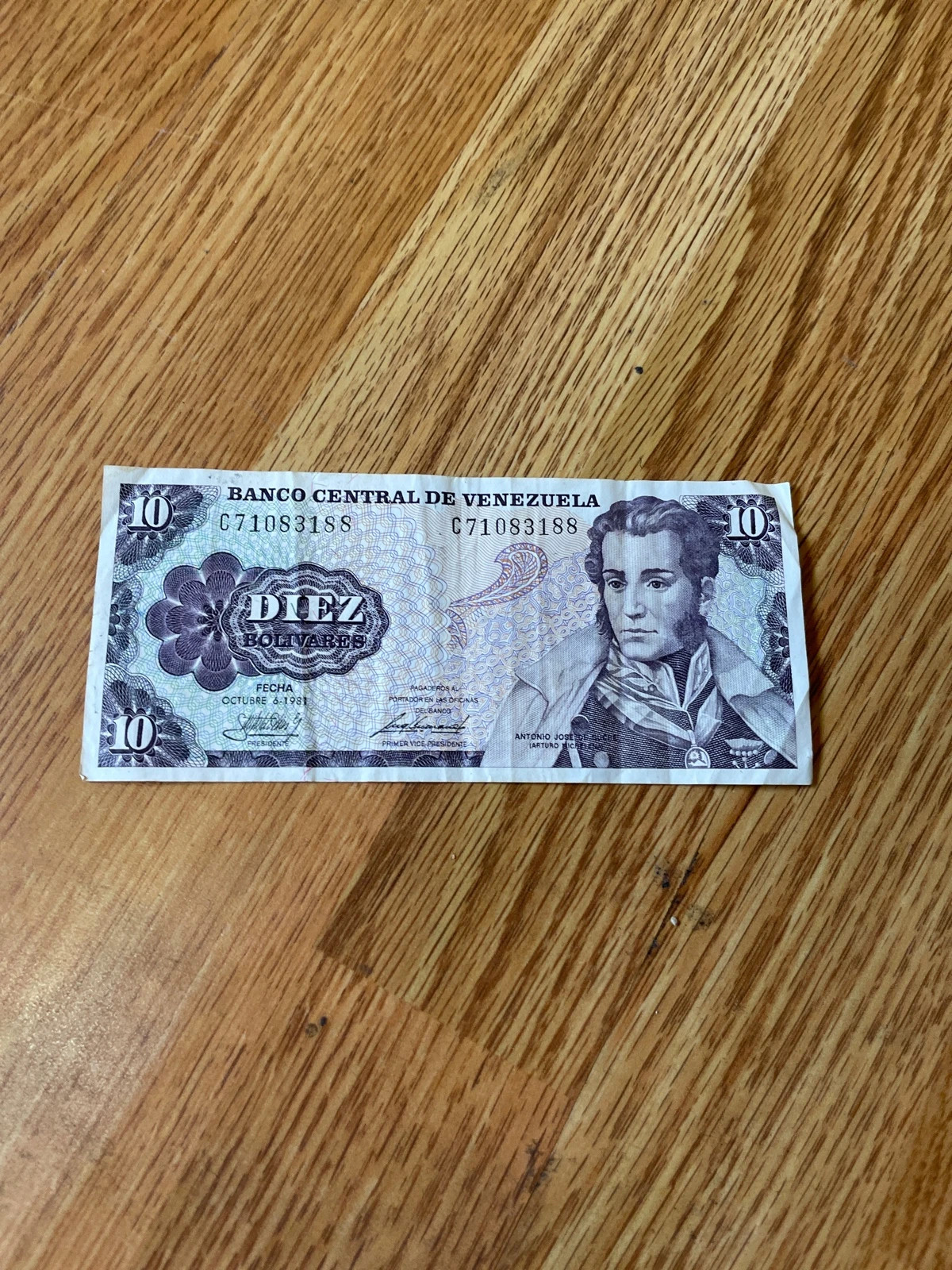 Billete 10 Bolívares Venezuela (1981) - Antonio José de Sucre