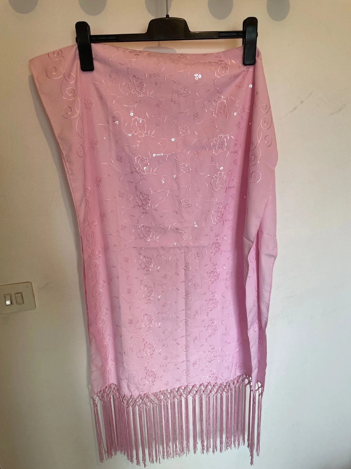 Chal rosa pastel fiesta - Lentejuelas y flecos - Talla única – Pastel