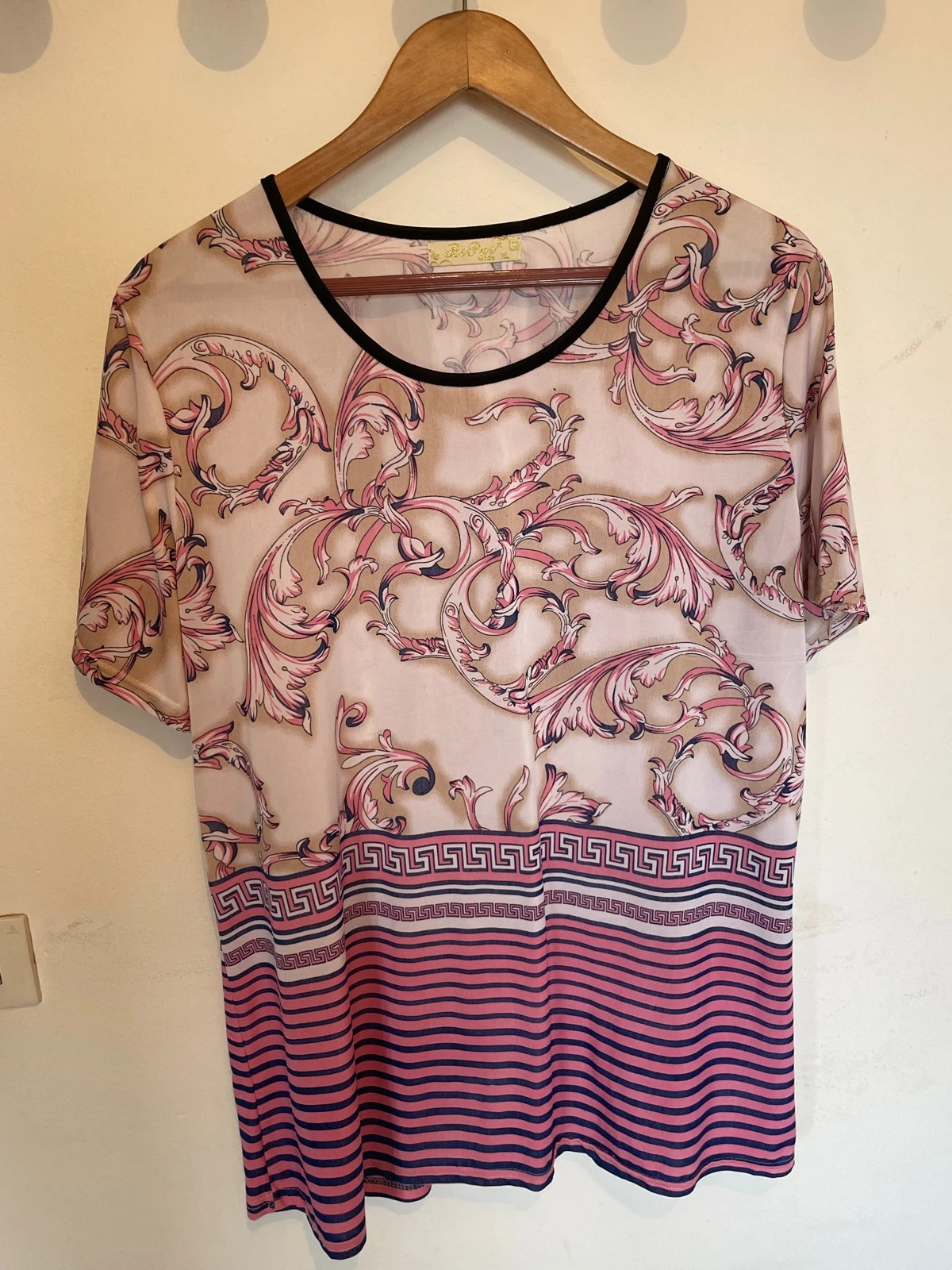 Blusa fluida estampado barroco rosa y azul - Talla XL – Bipai – taille XL / 42 / 14