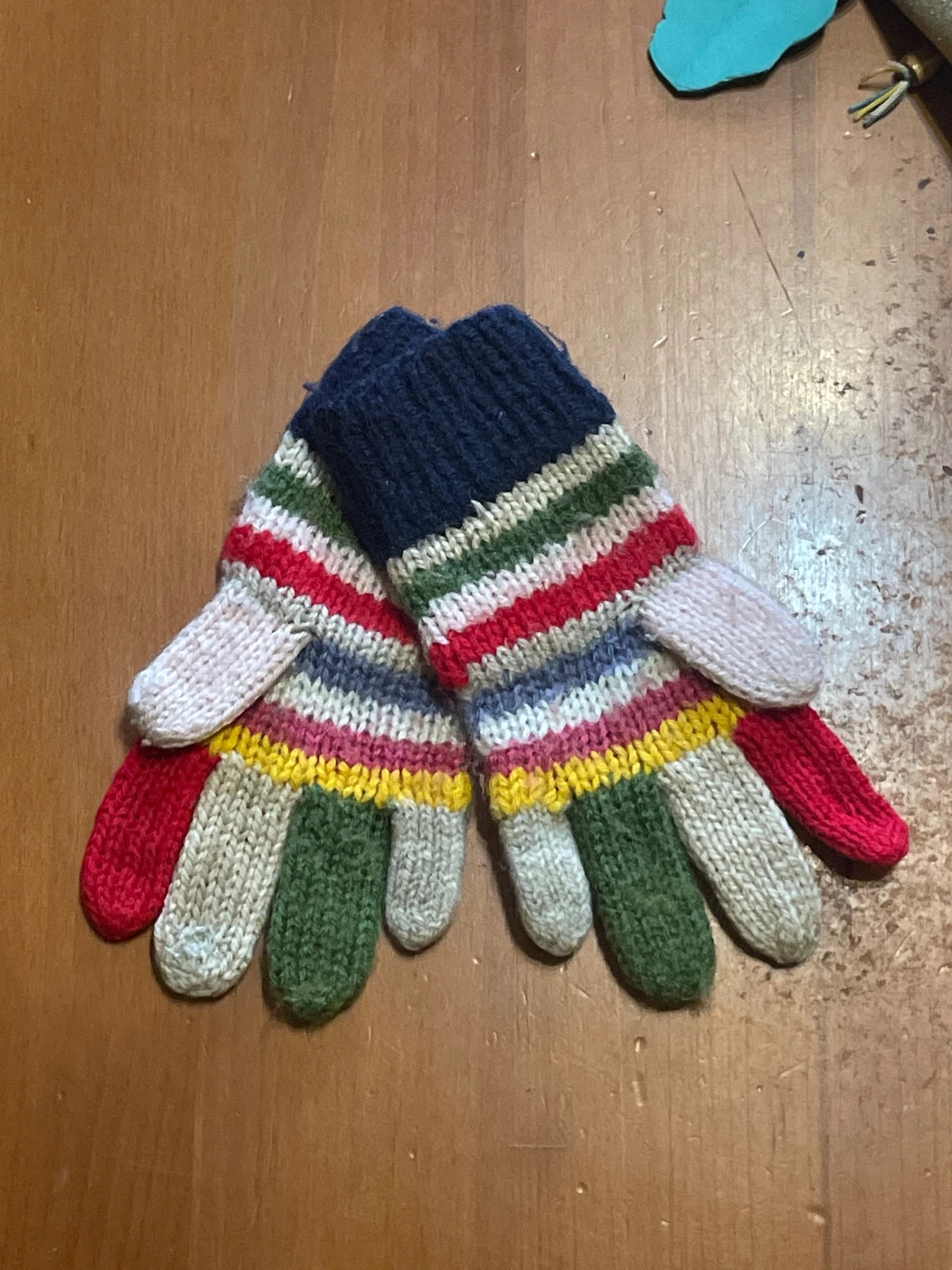 Guantes de lana hechos a mano rayas multicolor - Muy cálidos – Lana – taille Taille unique