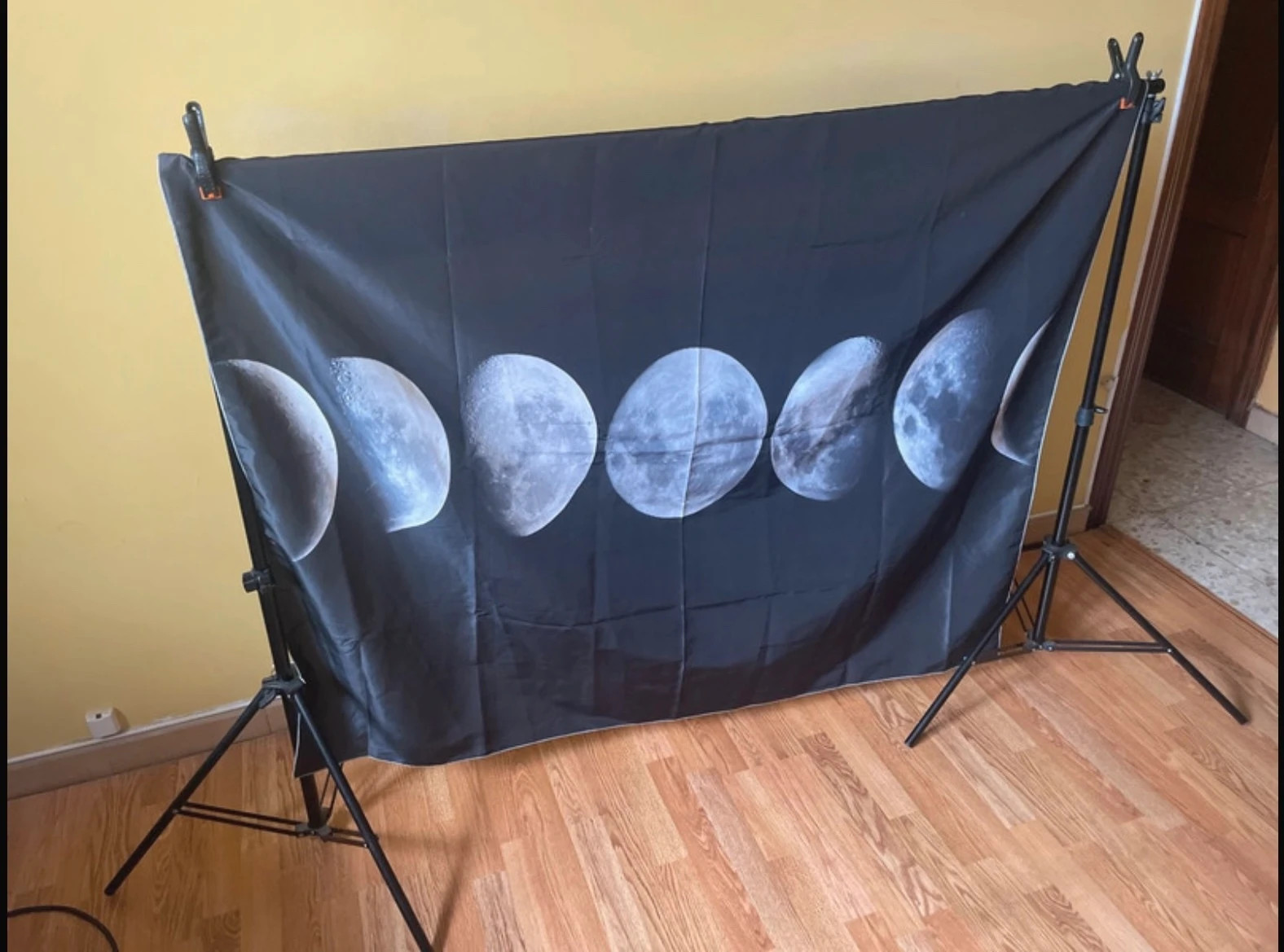 Soporte de fondo fotográfico profesional 155–300 cm + 2 telas, pinzas y funda
