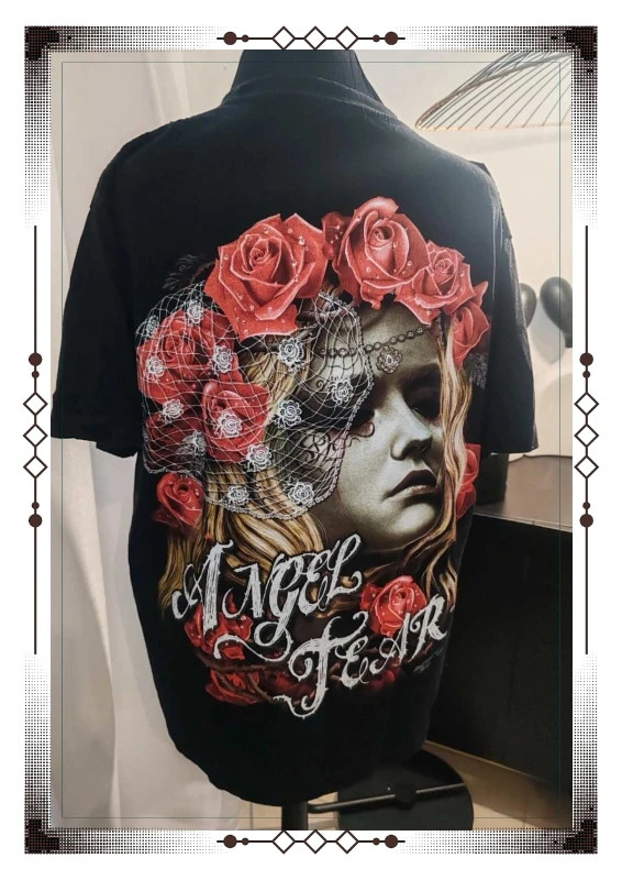 Angel Fear Rock Chang Chemise Glow In The Dark T-shirt 3D Biker Tee Femmes Rouge – Rock Angel – taille L / 40 / 12 3