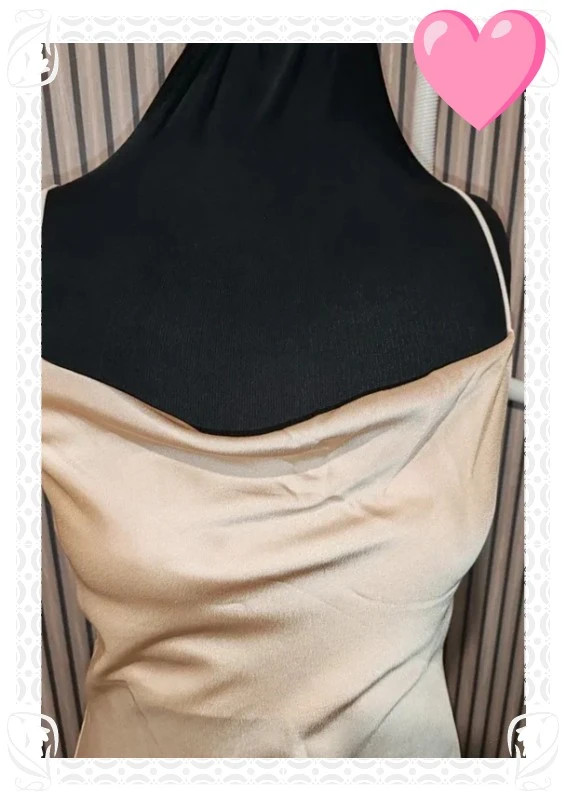 Robe longue satiné beige doré noir – Made in Italie – taille Taille unique 3