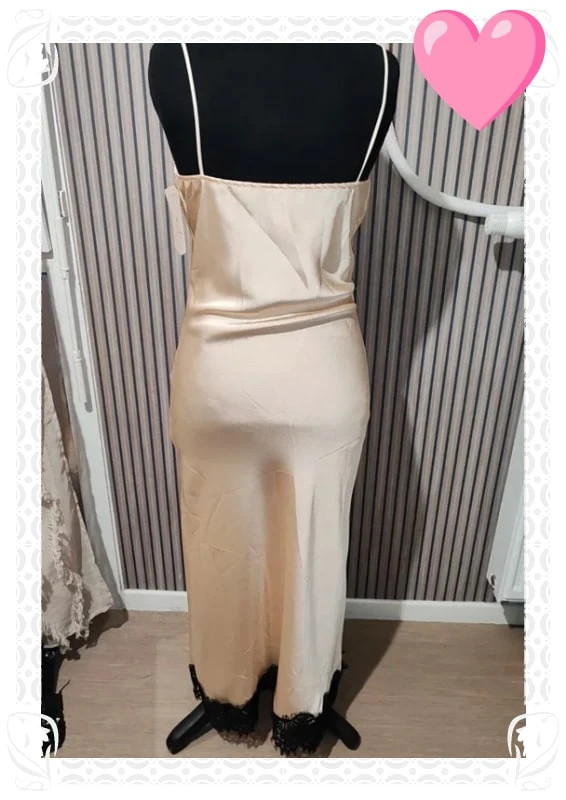 Robe longue satiné beige doré noir – Made in Italie – taille Taille unique 5