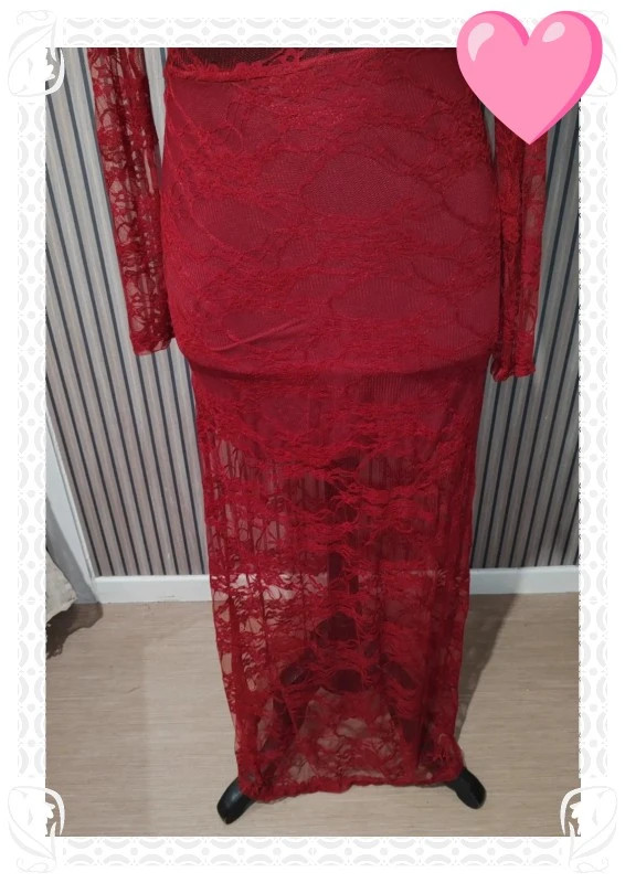 Robe longue dentelle rouge – M-Made in Italy – taille Taille unique 5