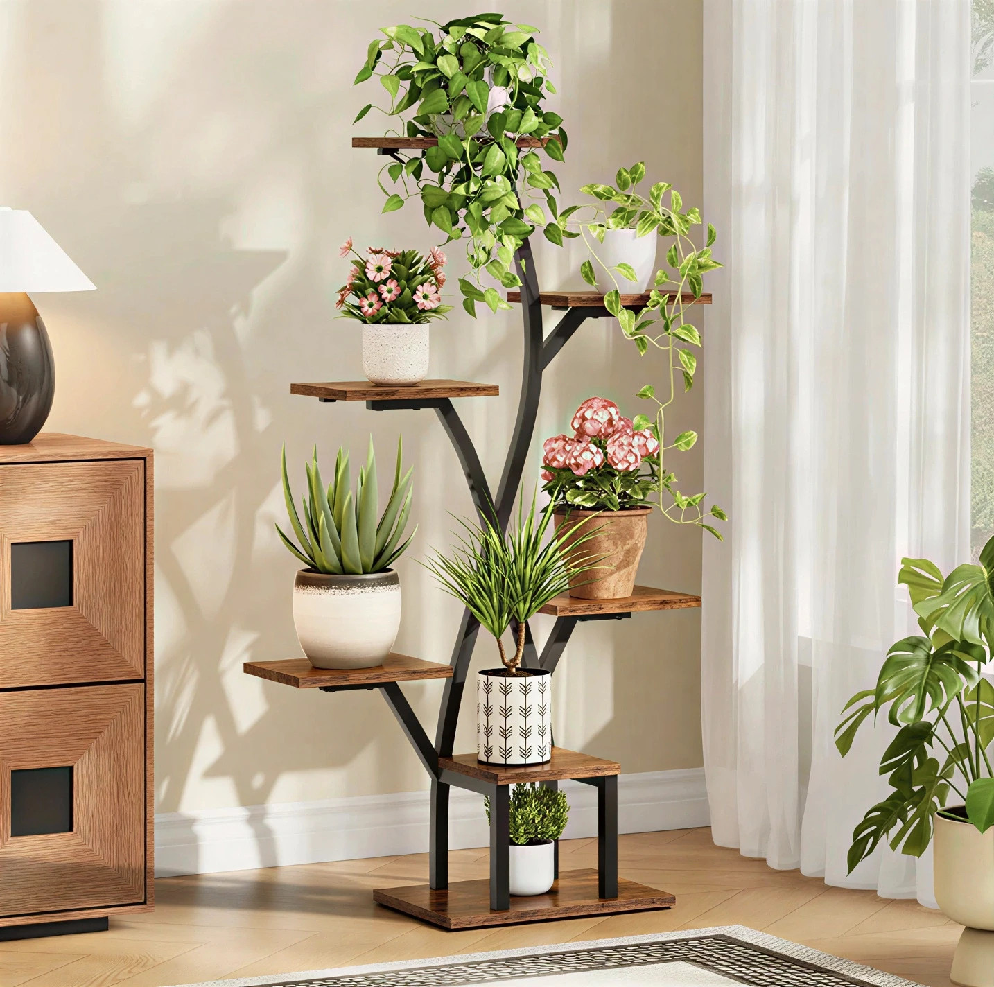 Porte-Plantes 7 Niveaux avec LED Marron et Noir – Étagère Métal Style Industriel et Moderne – Maison du Monde 3