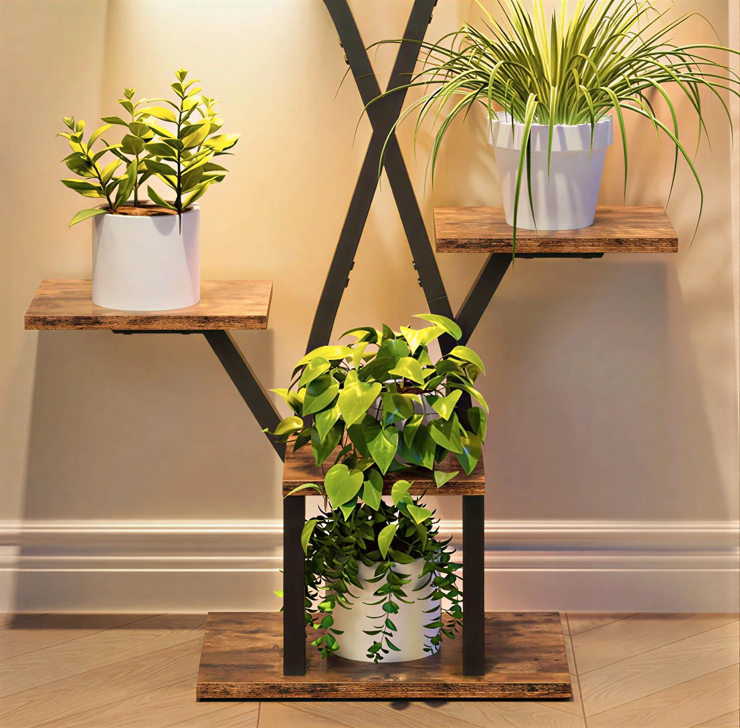 Porte-Plantes 7 Niveaux avec LED Marron et Noir – Étagère Métal Style Industriel et Moderne – Maison du Monde 2