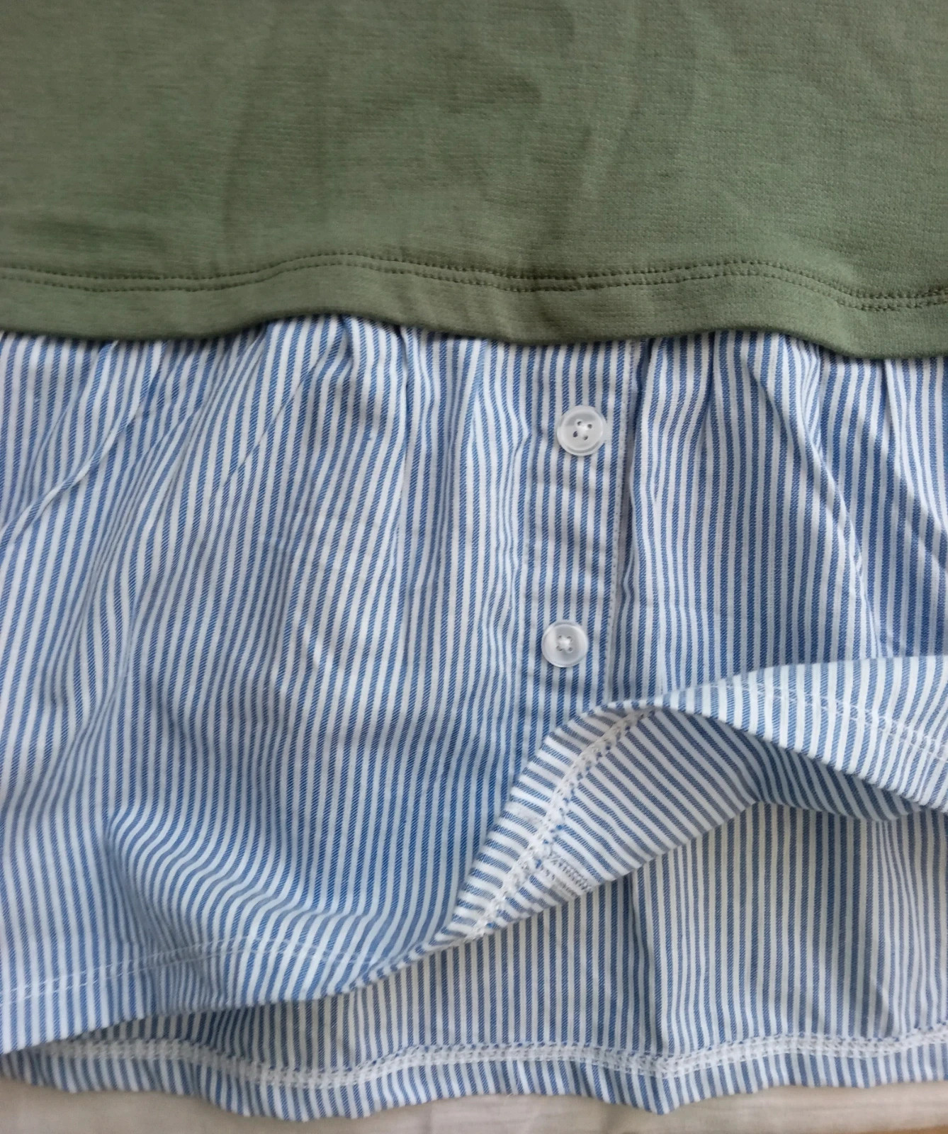Blouse bicolore femme M – Kaki/Bleu rayé – Très bon état – Coton / Manches longues – taille M / 38 / 10 3