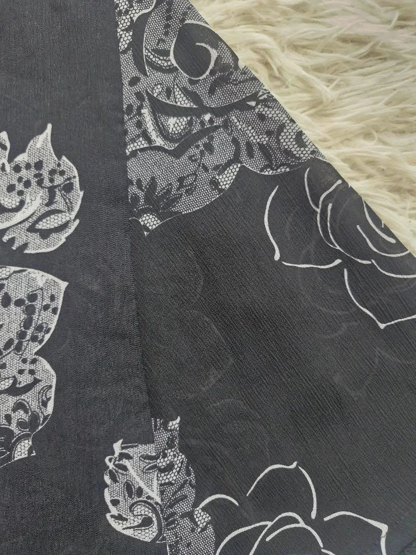 Jupe midi évasée TU – Noir/Gris floral – Très bon état – Polyester / Élégante – Tendance – taille Taille unique 2