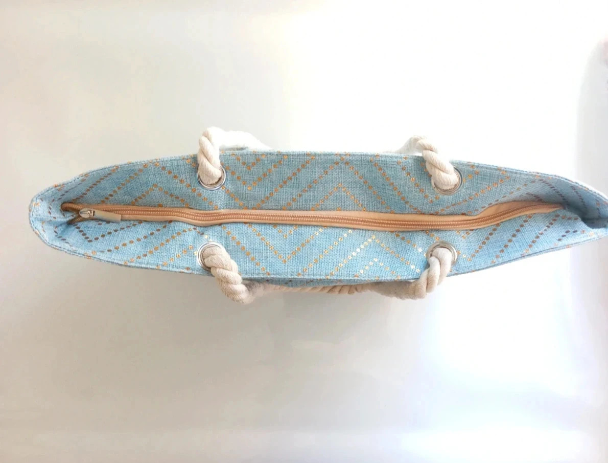 Sac de plage CiCi Paris – Bleu & Doré – Anses corde – Neuf avec étiquette – Été – Tendance 2