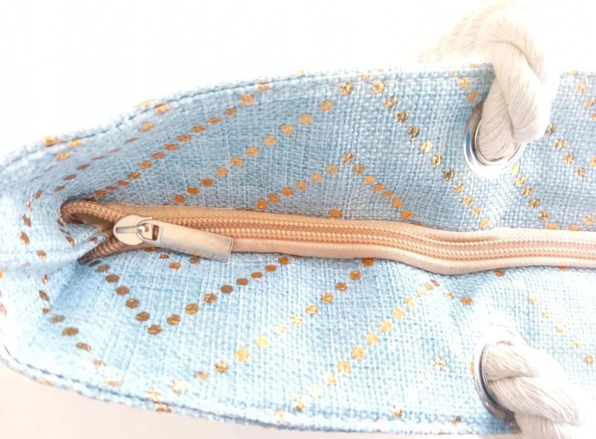 Sac de plage CiCi Paris – Bleu & Doré – Anses corde – Neuf avec étiquette – Été – Tendance 3