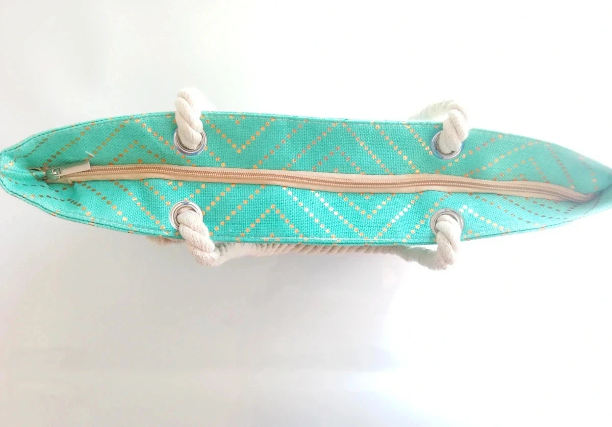 Sac de plage CiCi Paris – Vert & Doré – Anses corde – Neuf avec étiquette – Été – Tendance 2