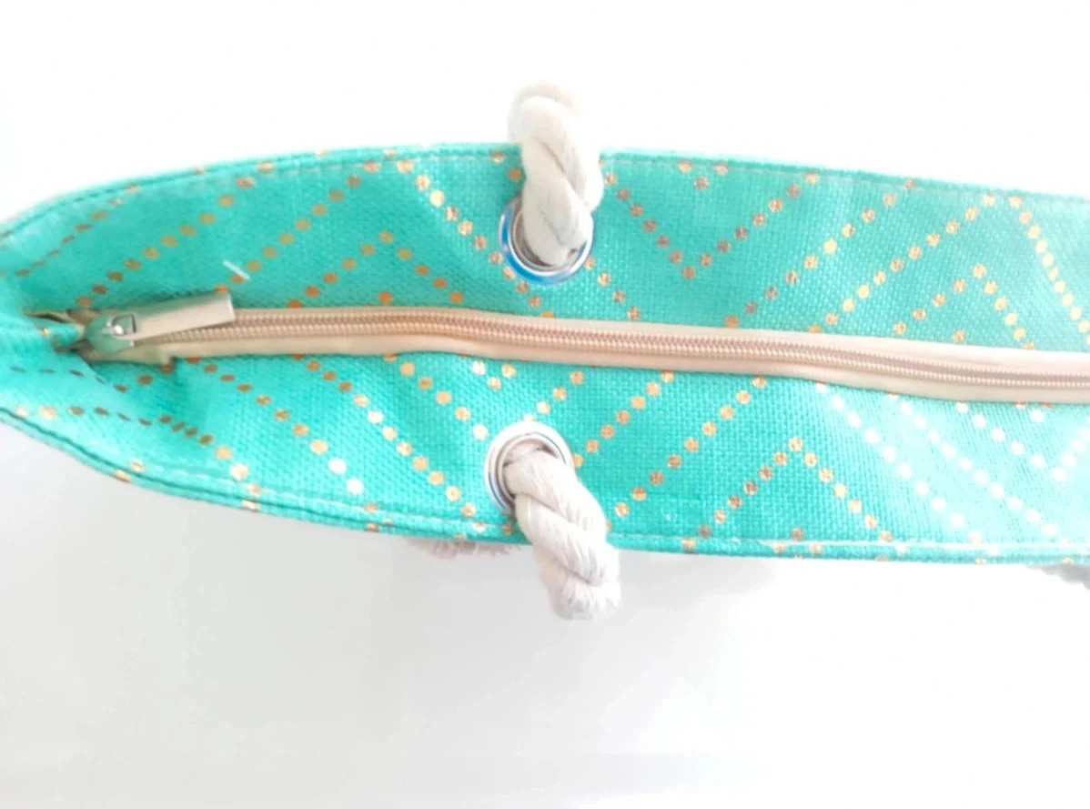 Sac de plage CiCi Paris – Vert & Doré – Anses corde – Neuf avec étiquette – Été – Tendance 5