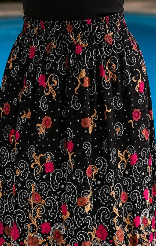 Jupe longue SESA – Noir & Fuchsia fleuri brodé – Neuve – bohème / été – Tendance – taille Taille unique 4