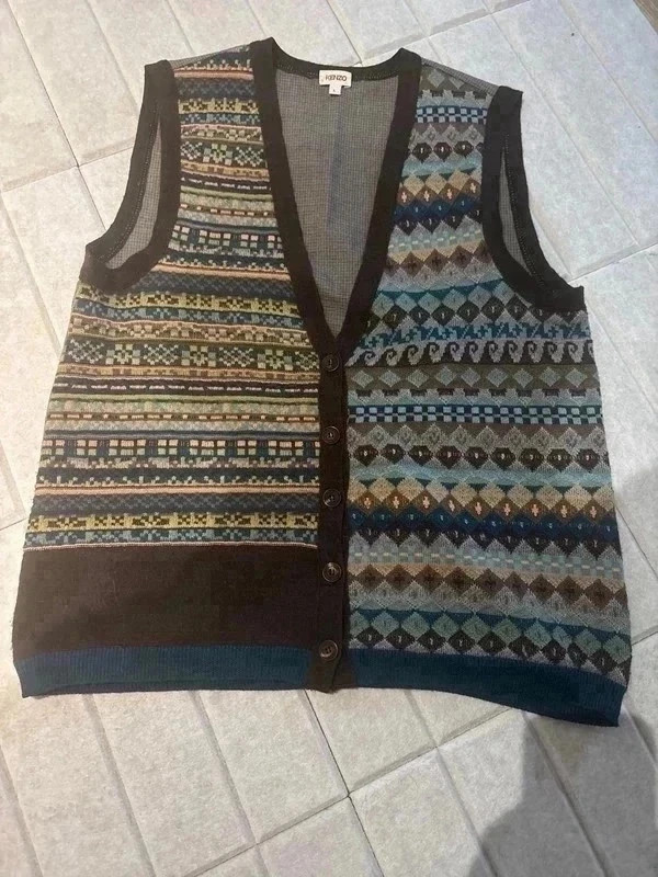 Gilet sans manches KENZO vintage motif jacquard – T. L (plutôt S) – Kenzo – taille L / 40 / 12 3