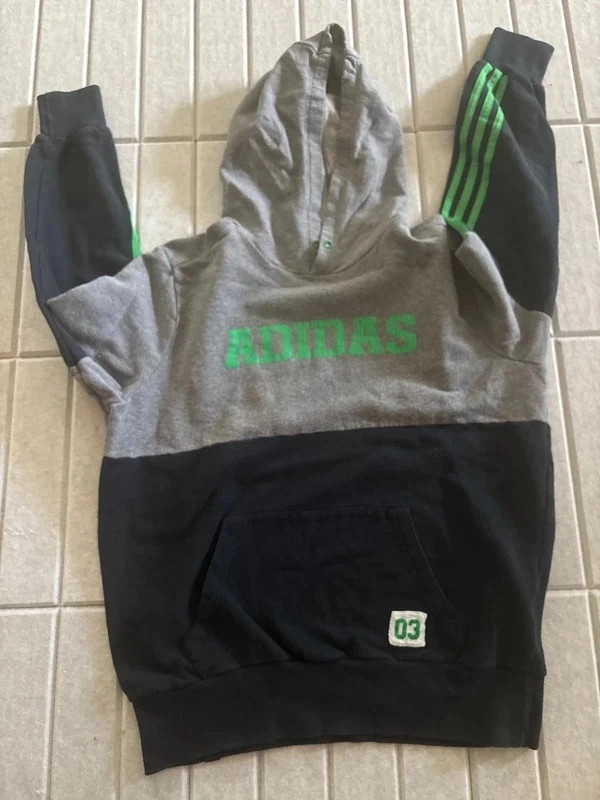 Sweat à capuche adidas vintage gris/noir/vert – Taille M – adidas – taille M 5