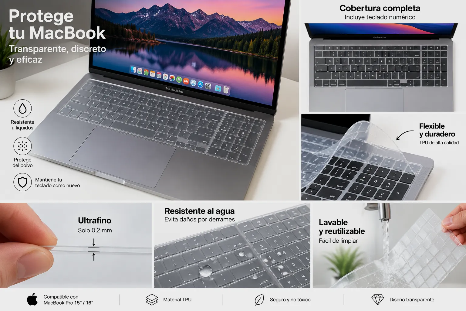 Protector Teclado MacBook Pro 15/16 Transparente – Sin marca 5