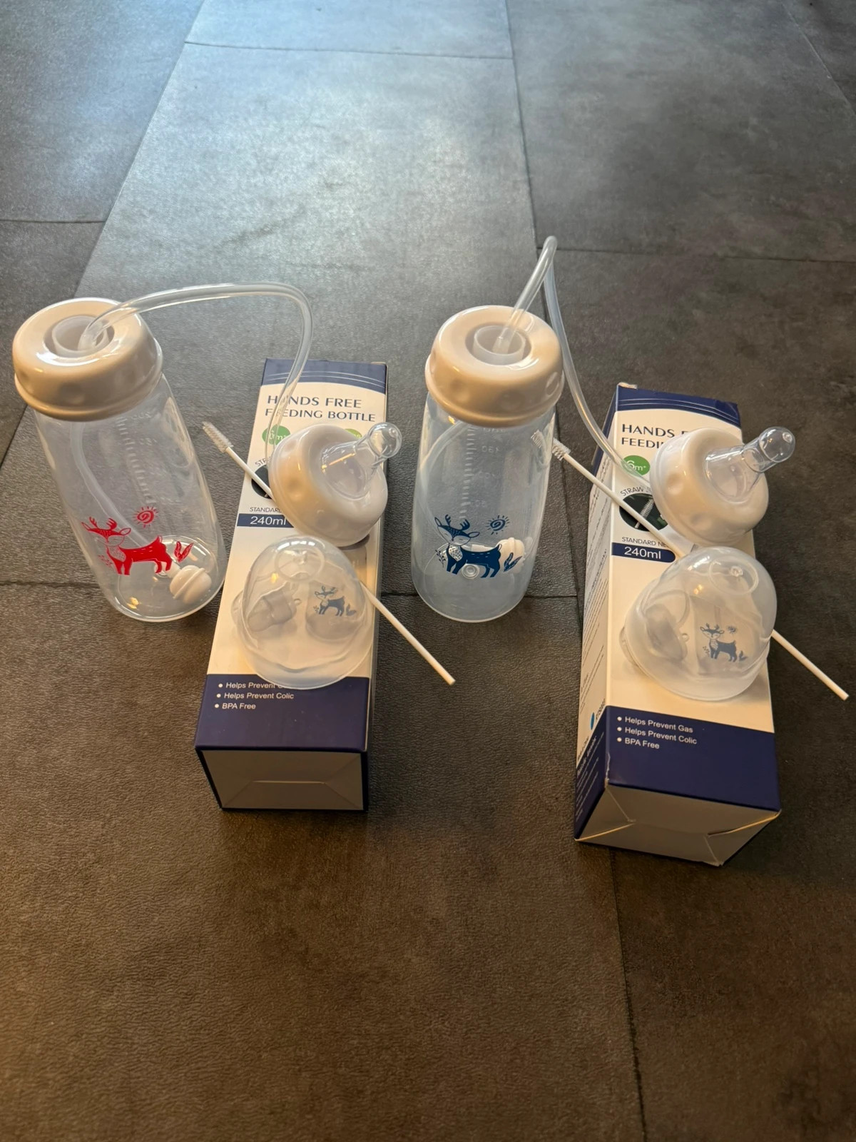 Lot de 2 biberons main libre à paille, 240 ML