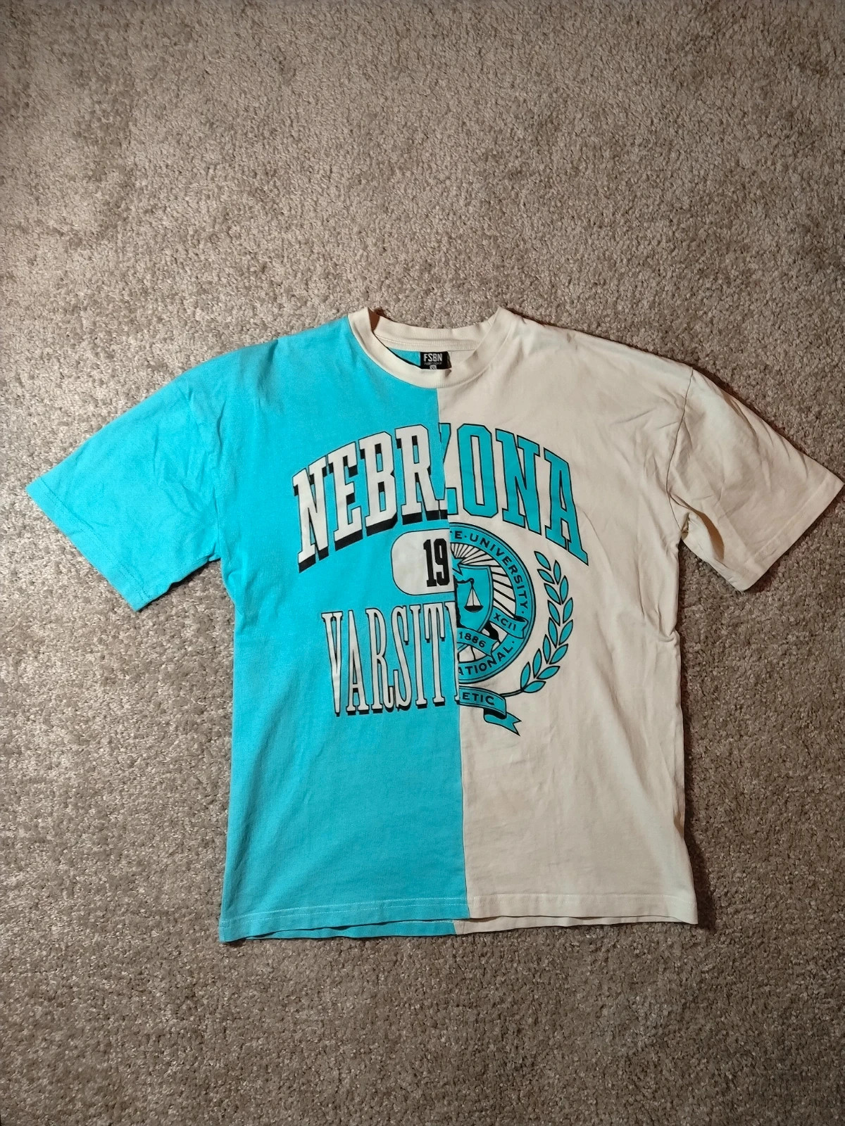 T-shirt maillot FSBN imprimé style vintage taille XS couleur bleu clair