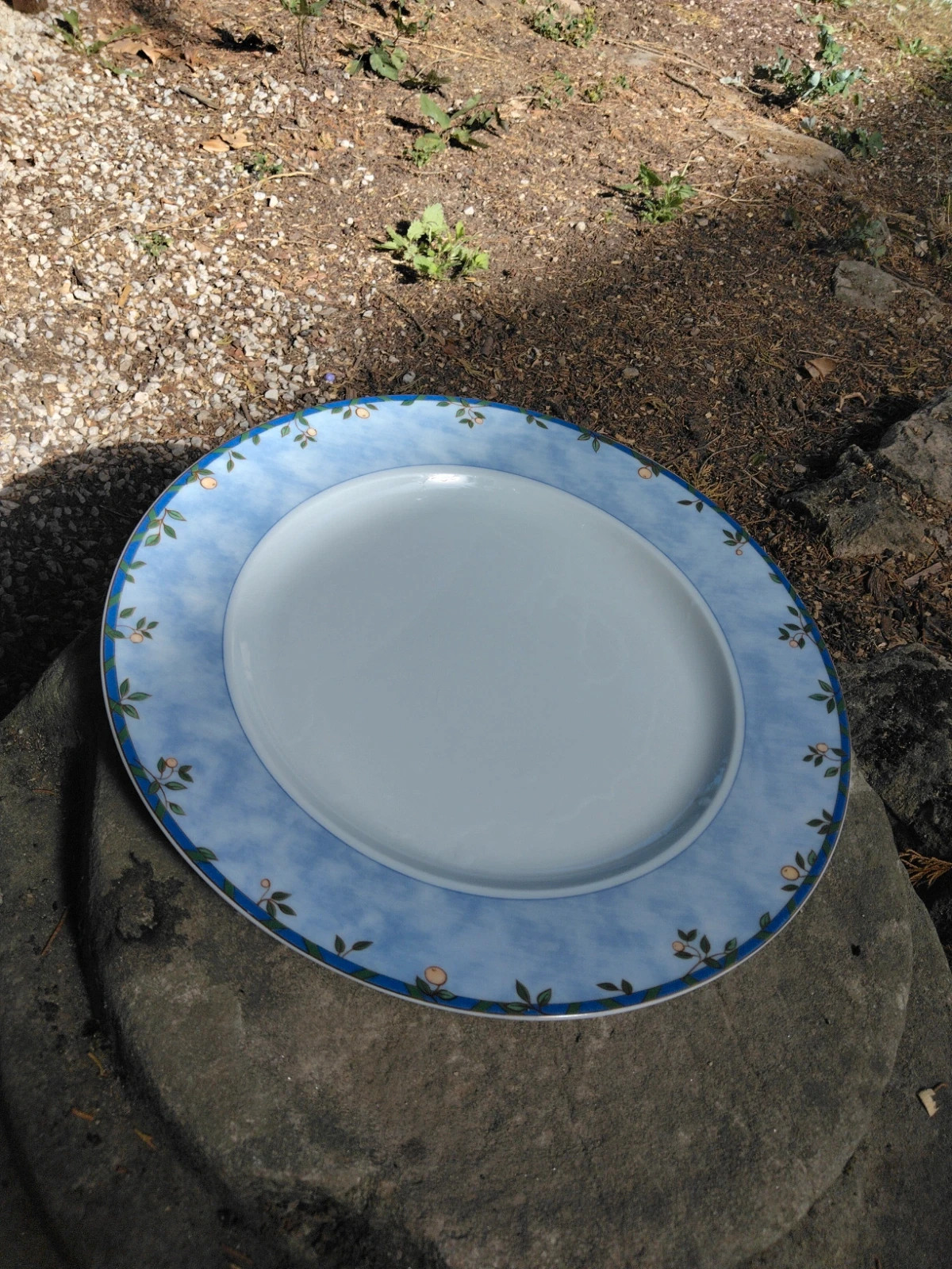 Grand Plat Rond De Service Porcelaine Lubiana Motif Fruits