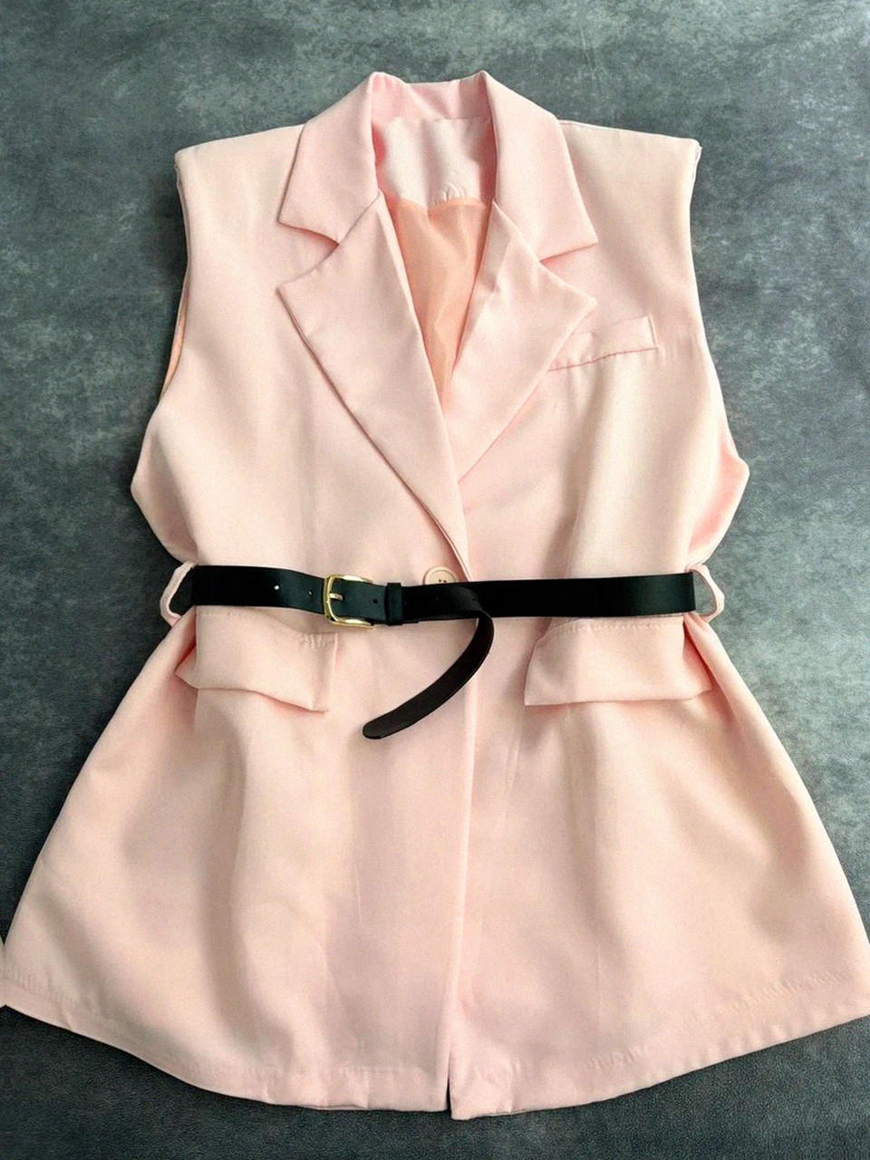 Vestido blazer rosa con cinturón elegante chic sin mangas chaleco ajustado atuendo moderno🌺 – Tendance – taille M / 38 / 10