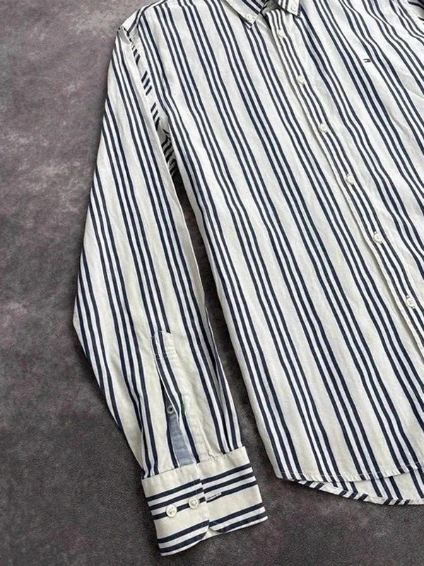 Tommy Hilfiger Long Sleeve Mens Button Down Striped Classic Fit Cotton Shirt Blue White Large🌺 – Tommy Hilfiger – taille L 2
