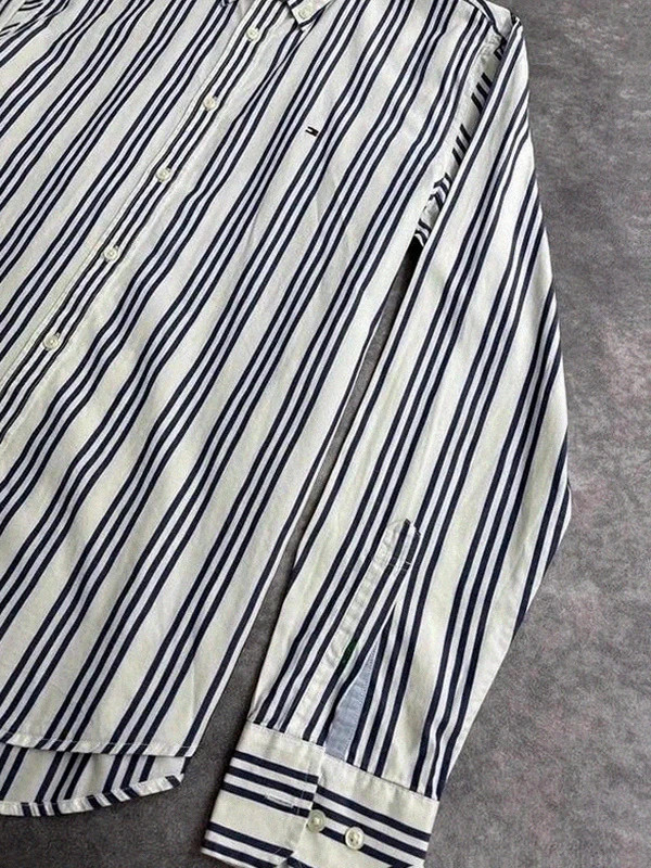 Tommy Hilfiger Long Sleeve Mens Button Down Striped Classic Fit Cotton Shirt Blue White Large🌺 – Tommy Hilfiger – taille L 3