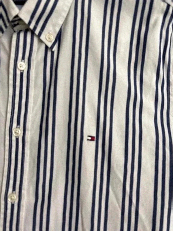 Tommy Hilfiger Long Sleeve Mens Button Down Striped Classic Fit Cotton Shirt Blue White Large🌺 – Tommy Hilfiger – taille L 4