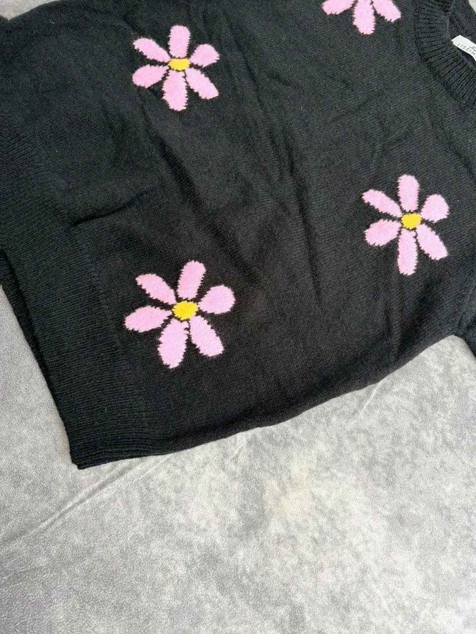 Suéter negro flores rosas retro oversized estilo cute floral aesthetic🌺 – Tendance – taille M / 38 / 10 3